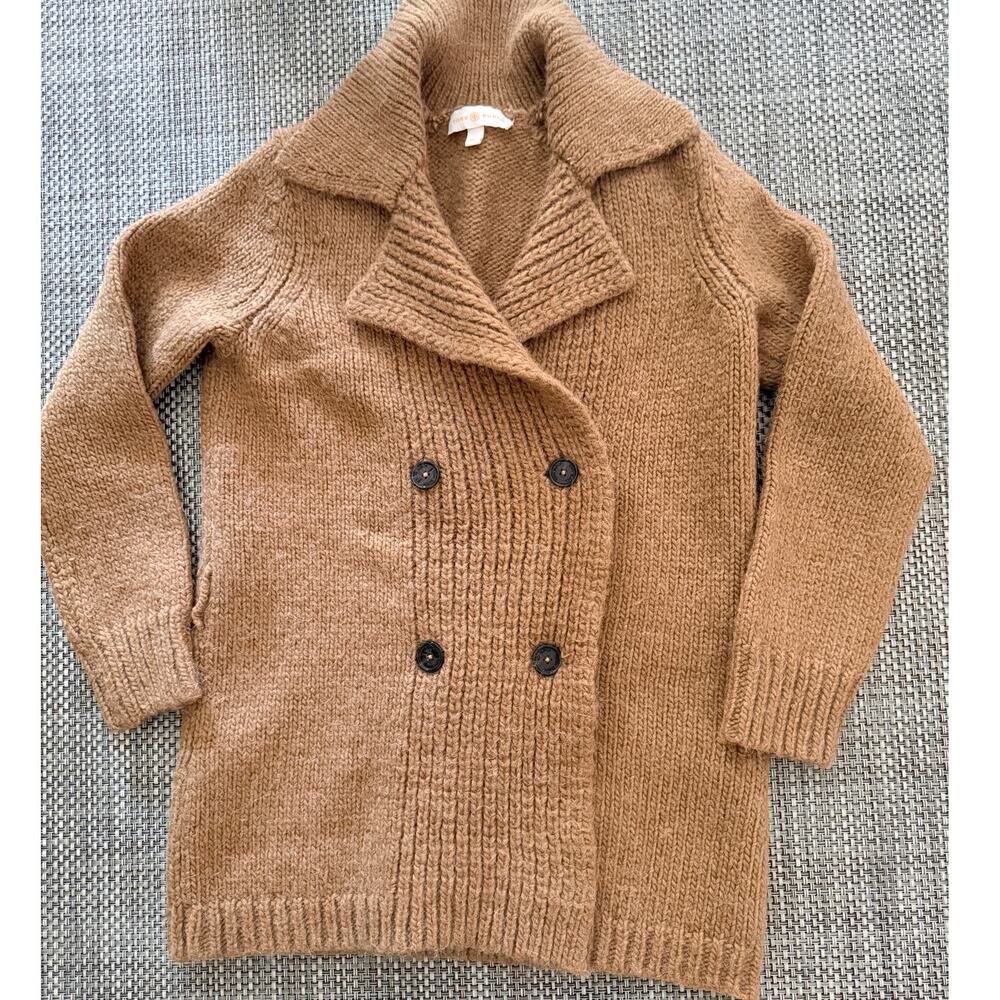 TORY BURCH Amalie Alpaca/Wool Double-Breasted Cardigan Sweater Tan XS